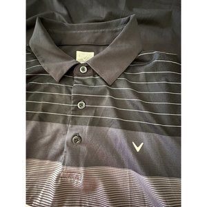 Callaway Opti-Dry Men's Polo Shirt Large Short Sleeve Black Striped Golf EUC